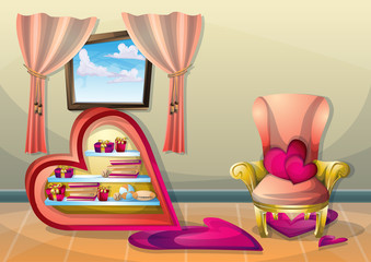 cartoon vector illustration interior valentine room with separated layers in 2d graphic