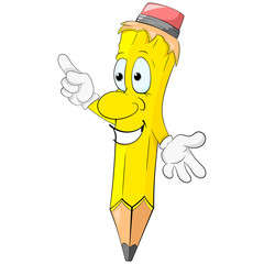 Illustration of a cartoon character pencil with happiness facial expression