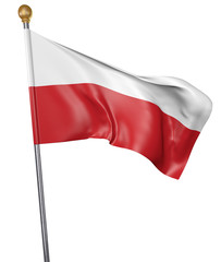 National flag for country of Poland isolated on white background, 3D rendering