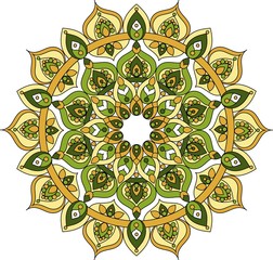 Vector ornate green and yellow mandala illustration