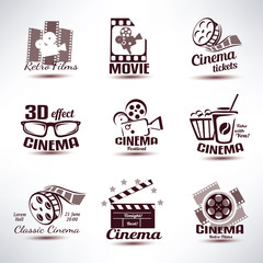 cinema vector symbols and retro emblems collection