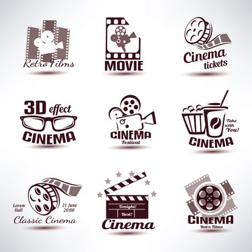cinema vector symbols and retro emblems collection
