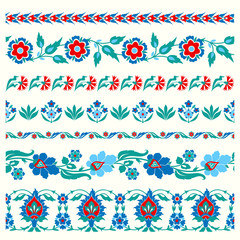 Set of floral borders in folk style