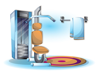 cartoon vector illustration interior fitness room with separated layers in 2d graphic
