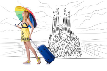 Young woman travelling to Spain to see Sagrada Familia