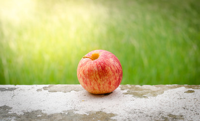 red apple with green grass background