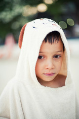  Boy being tired after swimming