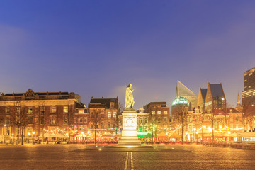 Fototapeta na wymiar City center square of the Dutch town The Hague at night