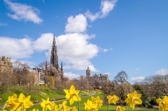 Princess Gardens and Scott Monument in Edinburgh, Scotland