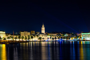 Fototapeta na wymiar Panorama of city of Split, Croatia, at night, seen from the sea