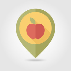 Apple flat pin map icon. Fruit