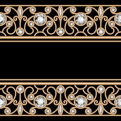Gold frame with diamond jewelry borders on black