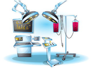 cartoon vector illustration interior surgery operation room with separated layers in 2d graphic