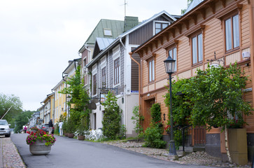 Naantali, Finland - 06 July , 2015: Cloudy summer day on the historic quarter of Naantali