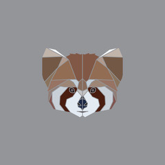 Fototapeta premium Stylized geometric red panda head in clean minimalist style on gray background.