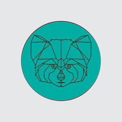 Stylized geometric animal head red panda in polygonal wireframe style. Vector illustration.
