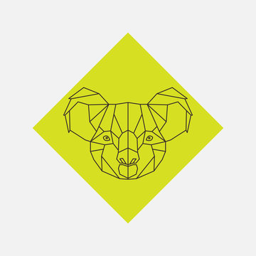 Geometric vector of koala animal head drawn in line or triangle style, suitable for modern tattoo templates, icons or logo elements.