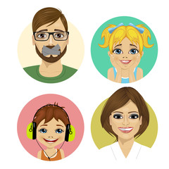 happy family face portrait of father, mother, daughter and son