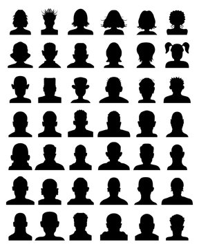 Black silhouettes of avatar portrait, vector