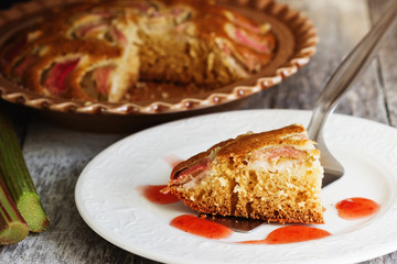 Homemade cake with rhubarb