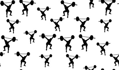 Naklejka premium Vector seamless background of weightlifters