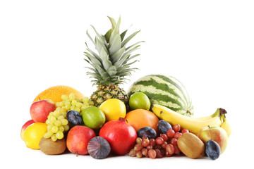 Obraz na płótnie Canvas Ripe and tasty fruits isolated on a white