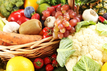 Ripe and tasty fruits and vegetables background