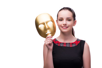 Young woman with mask isolated on white