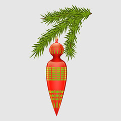 Red and green Christmas decorations in a realistic style