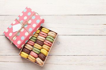 Colorful macaroons in a gift box