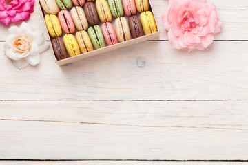 Colorful macaroons in a box