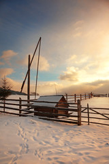 Winter morning rural landscape
