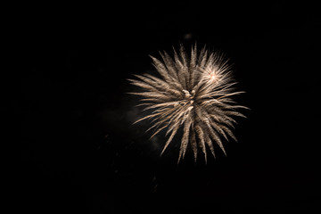 Beautiful night view and bright fireworks in sky