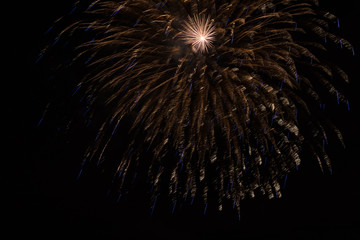 Beautiful night view and bright fireworks in sky