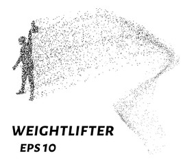Weightlifter, particle divergent composition, vector illustration. Silhouette of a weightlifter from particles.