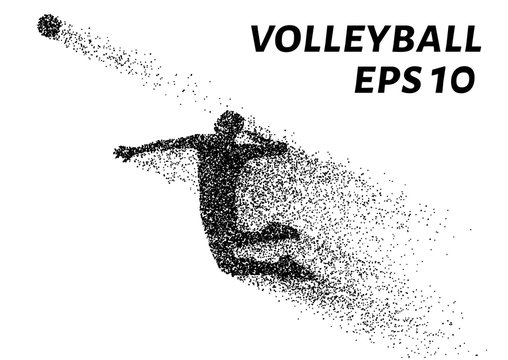 Volleyball, particle divergent composition, vector illustration. Silhouette of a volleyball from particles.