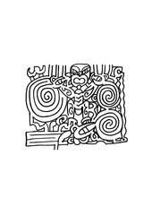 Décoration Maori : figure du labyrinthe, métaphore de la vie, riche en tourbillon et voies sans issues.