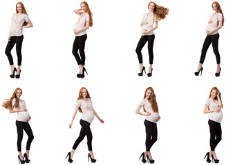 Pregnant woman in composite image isolated on white