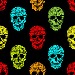 seamless pattern with bright ornamental skulls