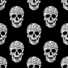 seamless pattern with white ornamental skulls