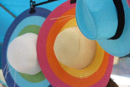 Francia, Corsica - Colorful Hats In A Market 