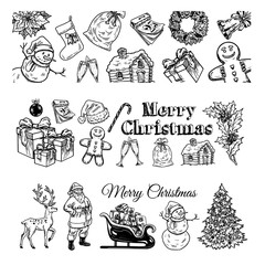 Holly jolly Merry Christmas vector set of icons