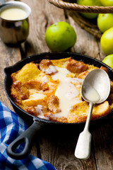 CARAMEL APPLE STRATA in a pig-iron frying pan.