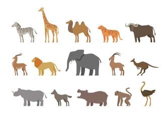 Animals set of colored icons isolated on white background. Vector illustration