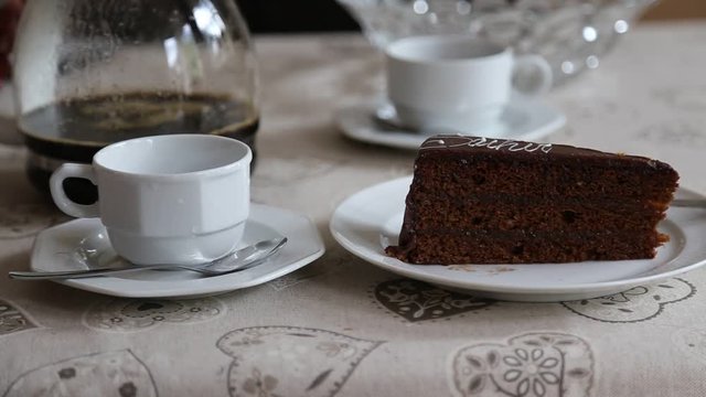 cake and coffee on the table