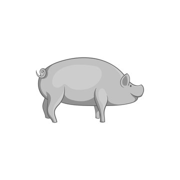 Pig icon in black monochrome style isolated on white background. Animals symbol vector illustration