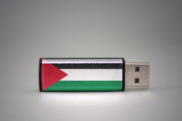 usb flash drive with the national flag of palestine on gray background.