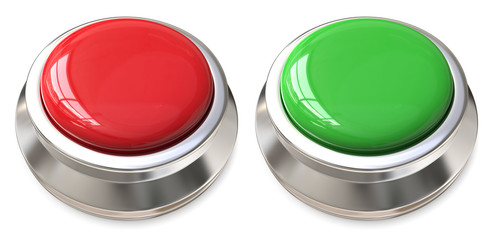 Red and Green Buttons. 3d render of Red and Green Push Buttons. Blank for Copy Space.
