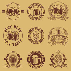 Set of labels templates with beer mug. Beer emblems. Bar. Pub. D