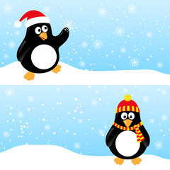Winter horizontal banners with penguins.